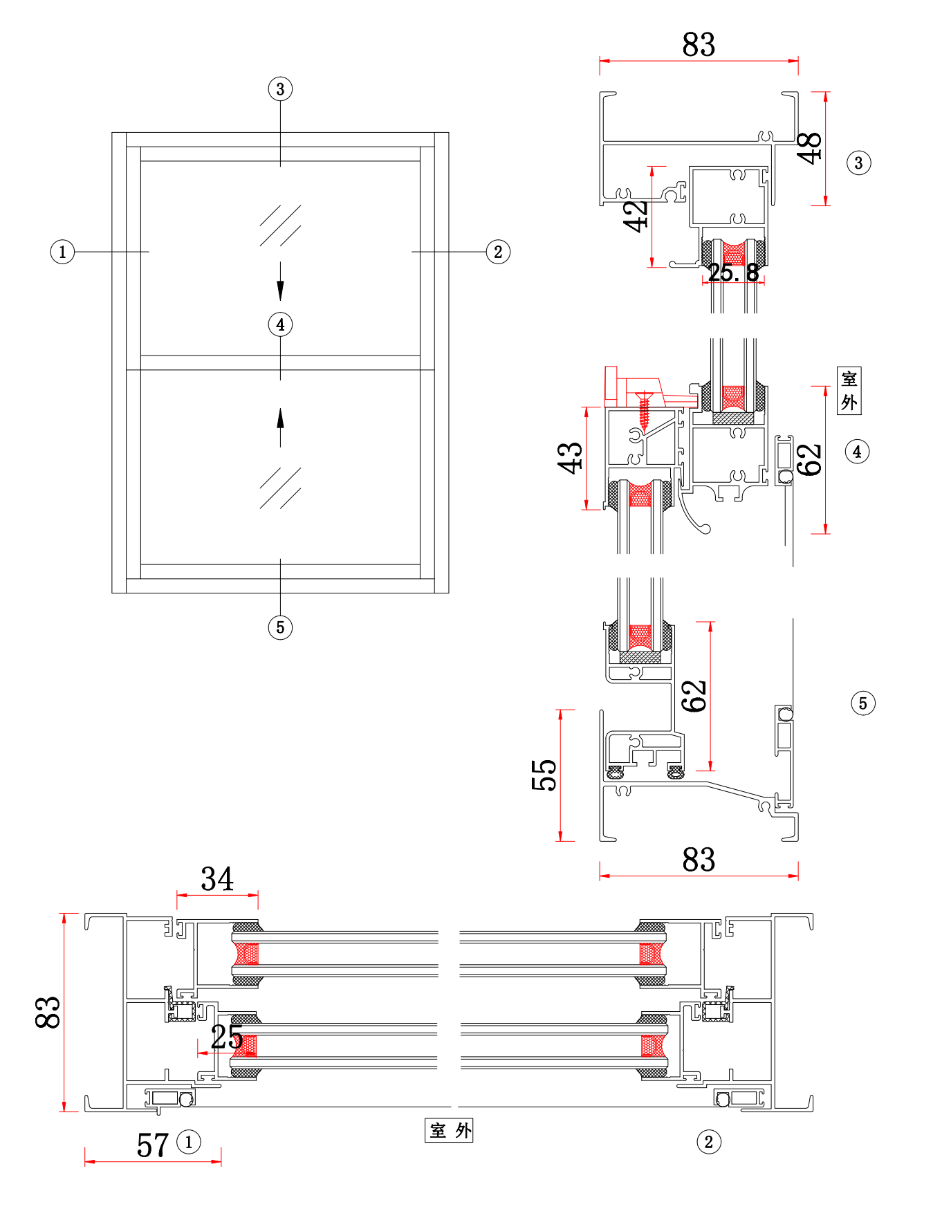 Vertical sliding window detail diagram